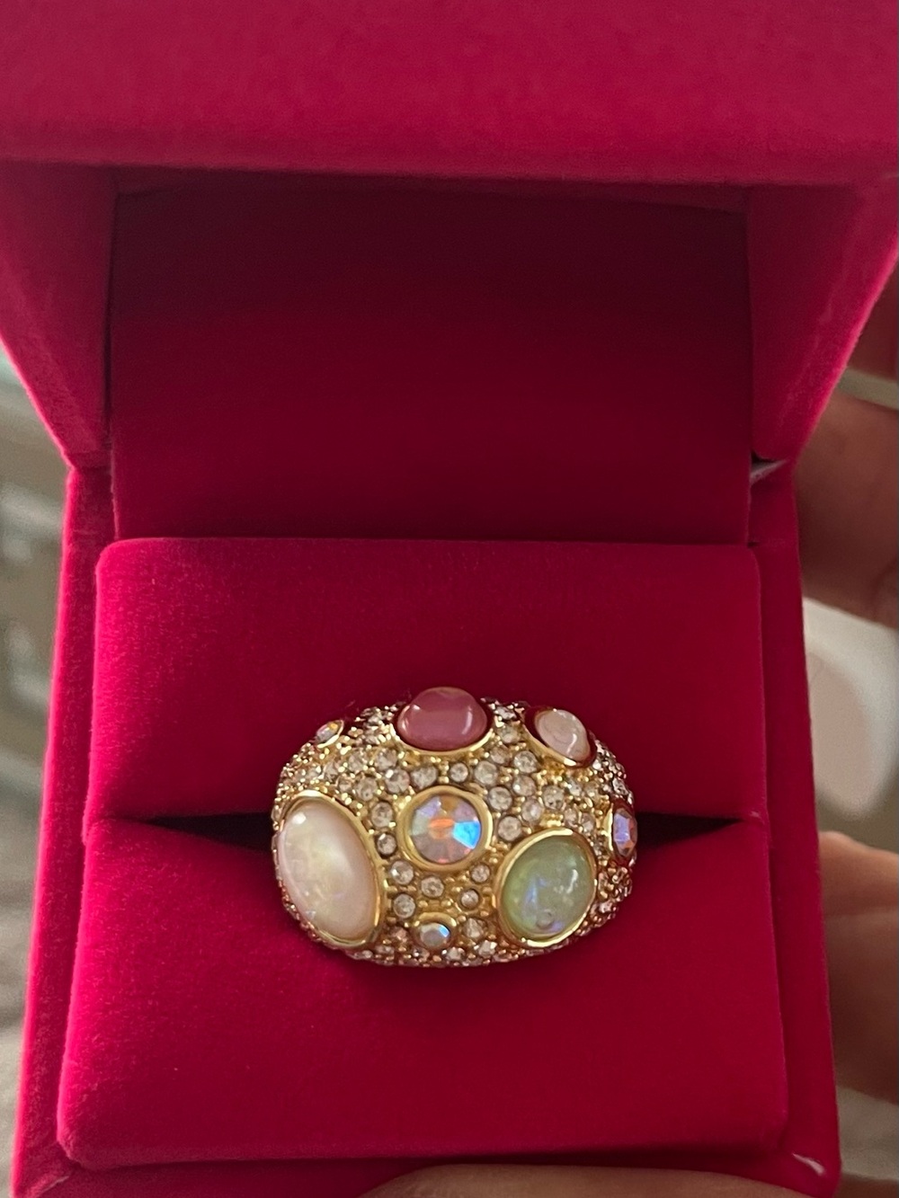 Kurt Geiger London Gold Tone Crystal & Cabochon Dome Cocktail Ring Size 7 NIB